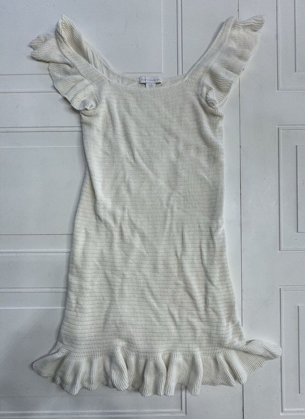 House of Harlow 1960 Womens Sz M Ivory Knit Ruffle Midi Dress Square Neck